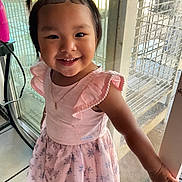 Keyianah Star joined the competition — help win amazing prizes! toddler, child, smiling, pink_dress, pigtails, indoor, glass_door, door_frame, happy, cute, person, portrait, jewelry, floor, window, sunlight, hair_ties, clothing, home, young_child