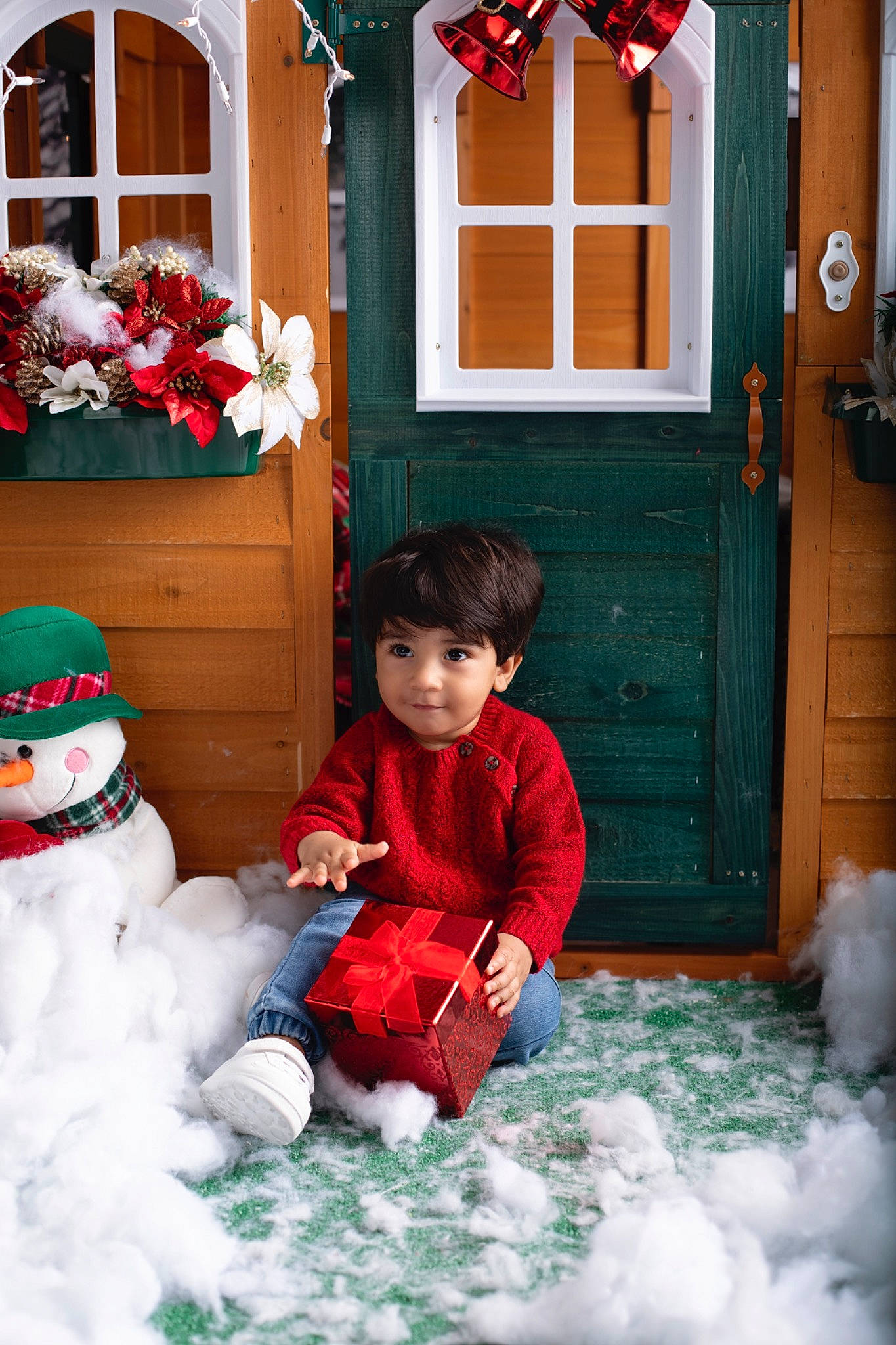 Bryan is registered to the contest to win money with this photo: blue, child, door, event, freezing, fun, green, holiday, house, people_in_nature, person, red, siding, snapshot, snow, standing, toddler, tree, white, window