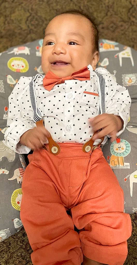 Oliver is registered to the contest to win money with this photo: baby, baby_toddler_clothing, cheek, child, collar, cool, dress, dress_shirt, happy, orange, pattern, people, person, photograph, skin, sleeve, smile, textile, toddler, waist