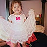 Ashley is registered to the contest to win money with this photo: bed, bedroom, blanket, child, clothing, cute, dress, frilly, girl, hair, happy, indoors, person, pillow, portrait, room, smile, toddler, white_dress, young