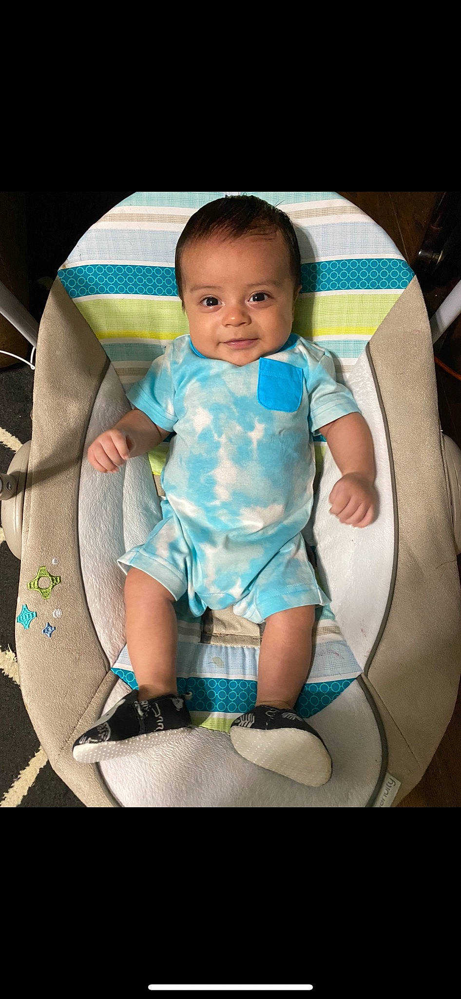 Abraham joined the competition — help win amazing prizes! aqua, baby, baby_carriage, baby_products, baby_toddler_clothing, chair, child, circle, comfort, electric_blue, flash_photography, happy, iris, joy, pattern, person, product, sitting, sleeve, smile