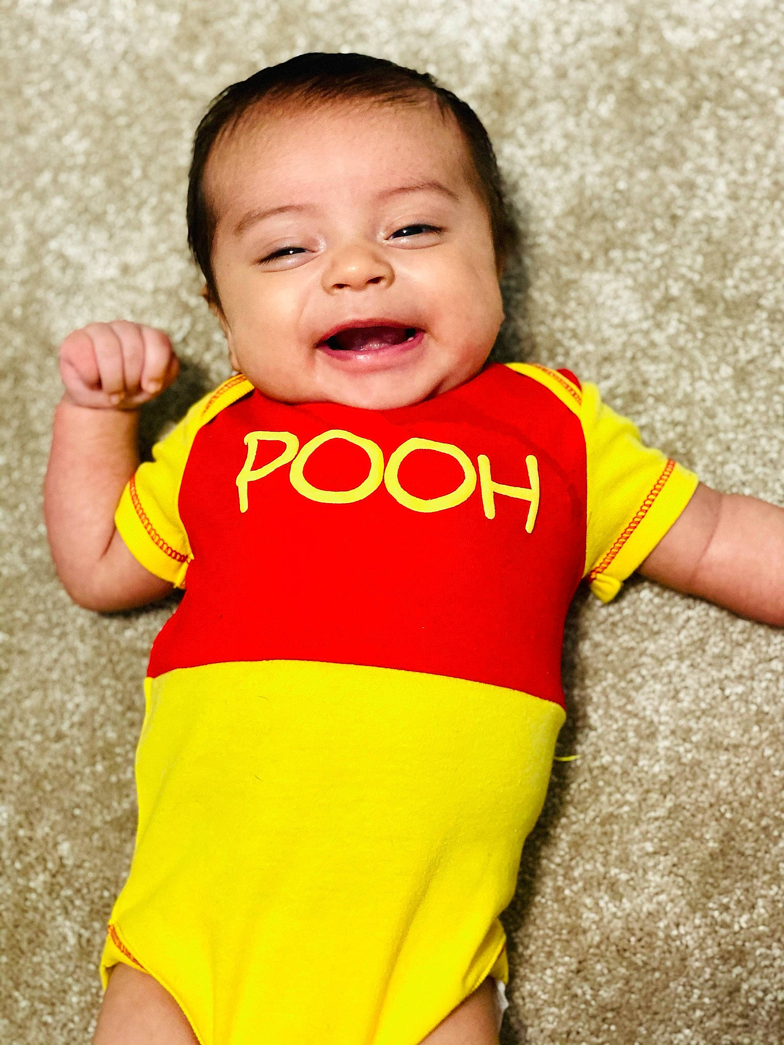 Abraham joined the competition — help win amazing prizes! arm, baby, baby_toddler_clothing, cheek, dress, eye, finger, gesture, happy, lip, neck, nose, orange, outerwear, person, skin, sleeve, smile, standing, t_shirt