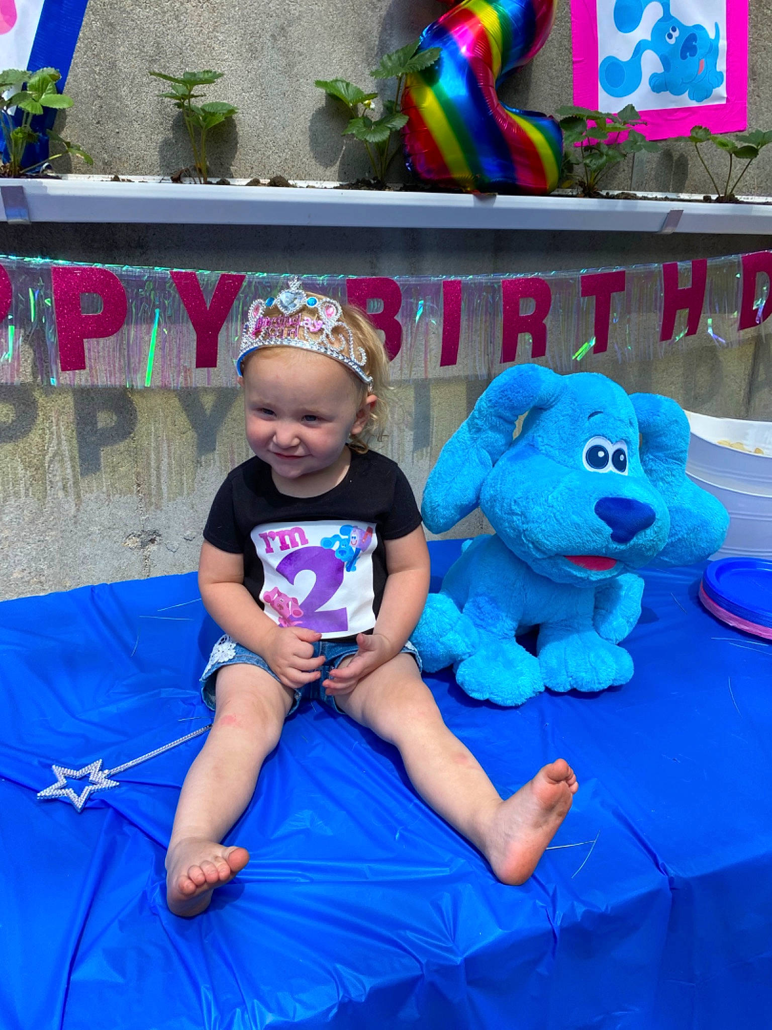 Adalynn is registered to the contest to win money with this photo: birthday, blue, child, fun, games, headwear, inflatable, joy, leisure, party, person, play, purple, recreation, smile, summer, toddler, vacation, world
