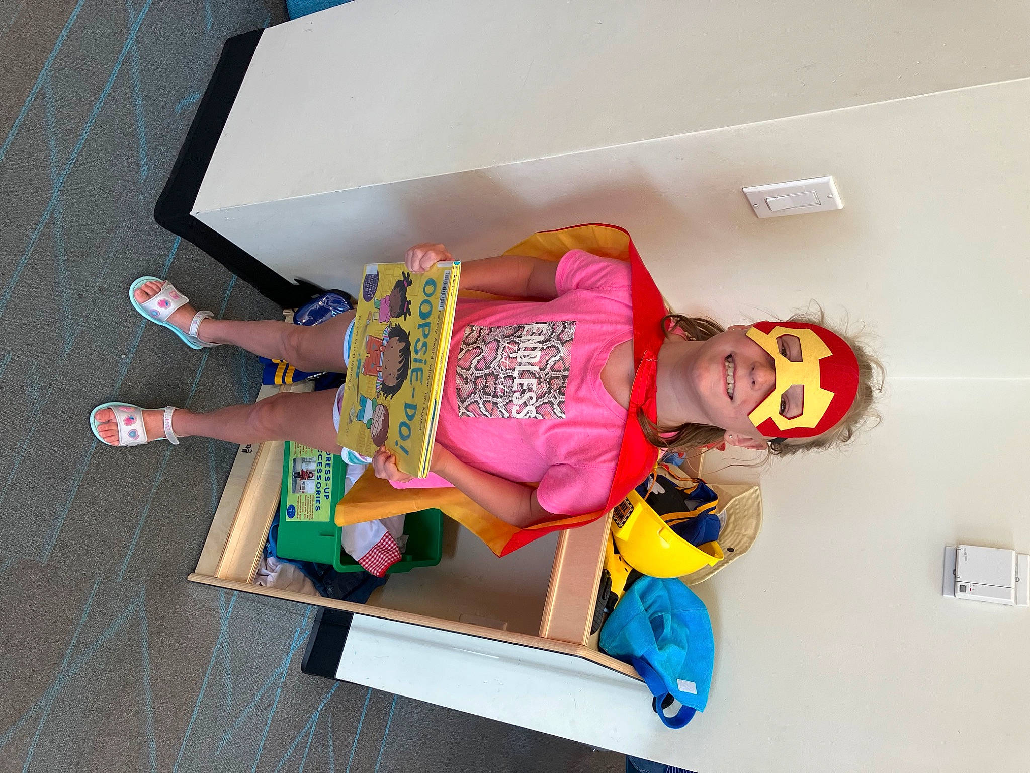 Krislynn is registered to the contest to win money with this photo: arm, child, fashion_design, fun, happy, joy, leisure, magenta, person, room, sandal, smile, t_shirt, thigh, toddler, wrist