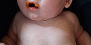 Randy is registered to the contest to win money with this photo: baby, infant, blue_eyes, diaper, food_mess, car_seat, skin, cute, chubby, curious, child, young, expression, mouth_open, blond_hair, closeup, indoors, person, sitting, unclothed_torso