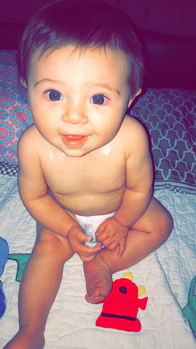 Haiden joined the competition — help win amazing prizes! baby, bathing, cheek, child, chin, eye, face, finger, forehead, head, iris, lip, mouth, muscle, nose, person, pink, skin, smile, toddler
