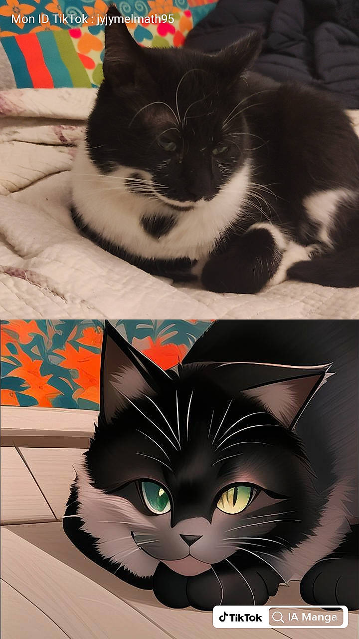 Gribouille a rejoint le concours — aidez-le/la à gagner de superbes lots ! black, carnivore, cat, cat_supply, domestic_short_haired_cat, felidae, fur, green, light, mammal, paw, photo_caption, photograph, small_to_medium_sized_cats, snapshot, snout, tail, vertebrate, whiskers, white