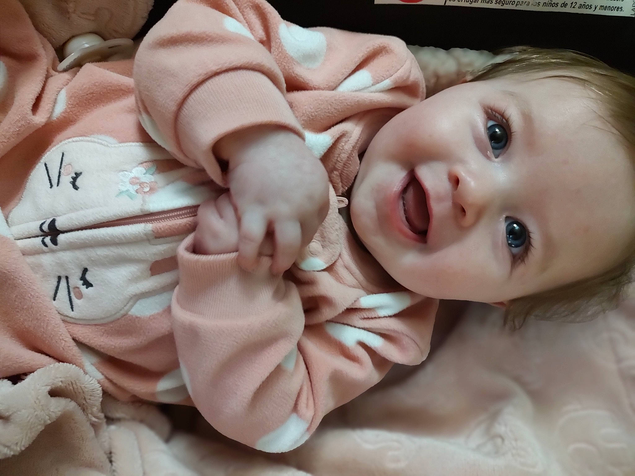 Claire joined the competition — help win amazing prizes! baby, baby_toddler_clothing, cheek, child, comfort, eyelash, flash_photography, gesture, happy, joy, lip, mouth, nail, nose, person, pink, skin, smile, textile, thumb