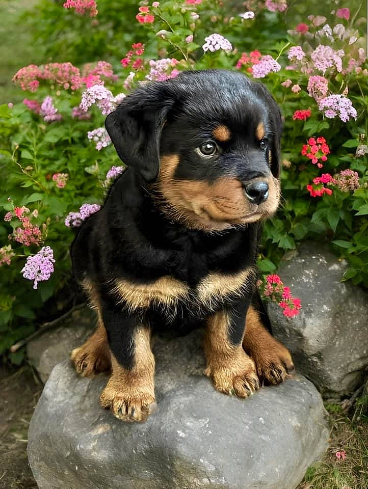 Molly joined the competition — help win amazing prizes! annual_plant, art, botany, canidae, carnivore, companion_dog, dog, dog_breed, fawn, flower, garden, grass, groundcover, plant, rottweiler, shrub, snout, sporting_group, terrestrial_animal, working_animal