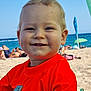Martin a rejoint le concours — aidez-le/la à gagner de superbes lots ! child, toddler, smiling, orange_shirt, beach, sea, blue_sky, sunbathers, summer, sunlight, happy, portrait, outdoor, vacation, holiday, sand, water, umbrella, people, relaxation