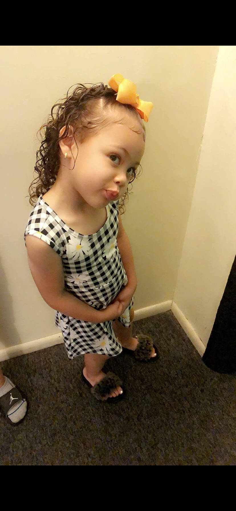 Ivelisse joined the competition — help win amazing prizes! baby, brown_hair, cheek, child, ear, floor, leg, pattern, person, sitting, skin, standing, toddler