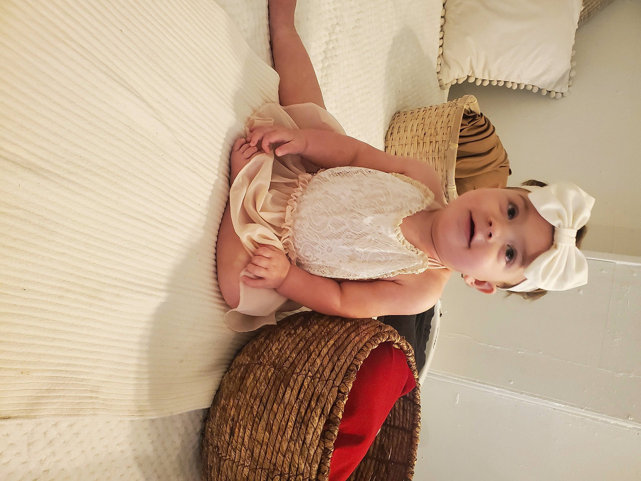 Lexi joined the competition — help win amazing prizes! arm, baby, baby_toddler_clothing, blond, comfort, embellishment, eyelash, fashion_design, happy, headgear, headwear, human_body, human_leg, pattern, person, shoulder, sleeve, smile, thigh, trunk