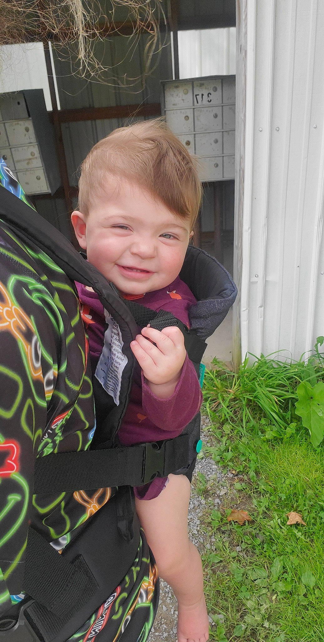 Lexi joined the competition — help win amazing prizes! baby_toddler_clothing, child, fun, garden, grass, happy, joy, pattern, person, plant, sitting, sleeve, smile, t_shirt, thumb, toddler, tree, vacation, window, yard