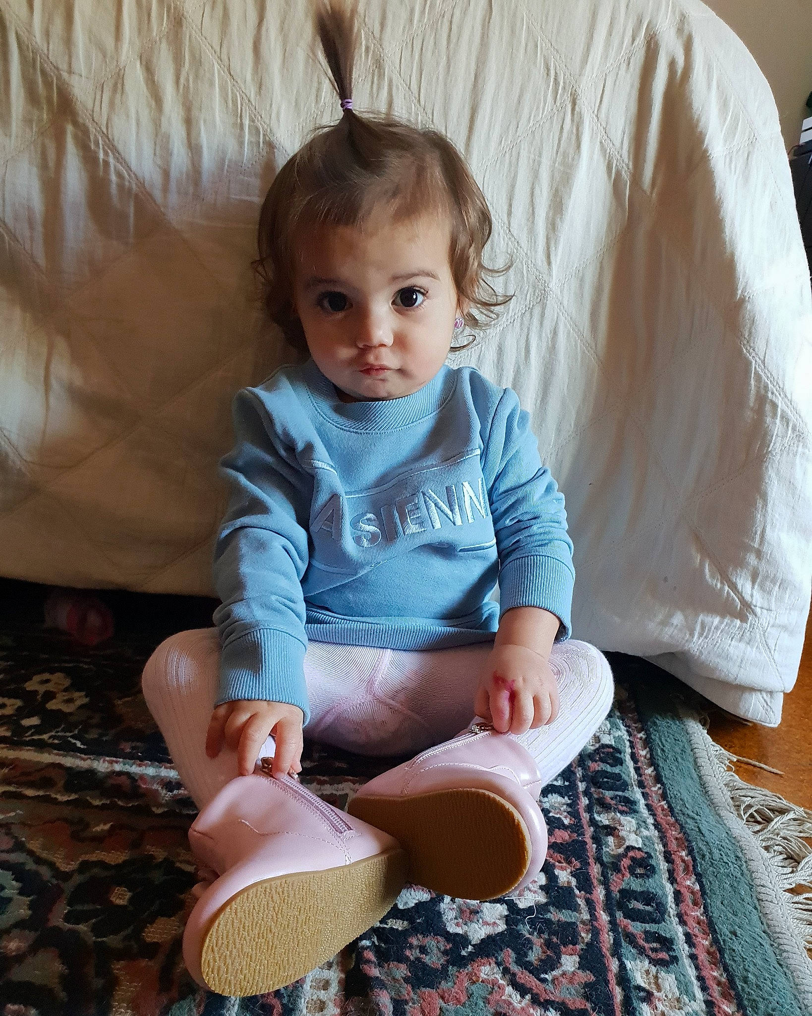 Nalah joined the competition — help win amazing prizes! baby, child, leg, person, play, shoe, sitting, skin, sleeve, smile, toddler, wood