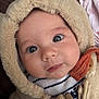 baby, infant, face, hood, fur, clothing, cute, closeup, child, portrait, warm, apparel, zipper, eyes, skin, babywear, person, expression, newborn, cute_face