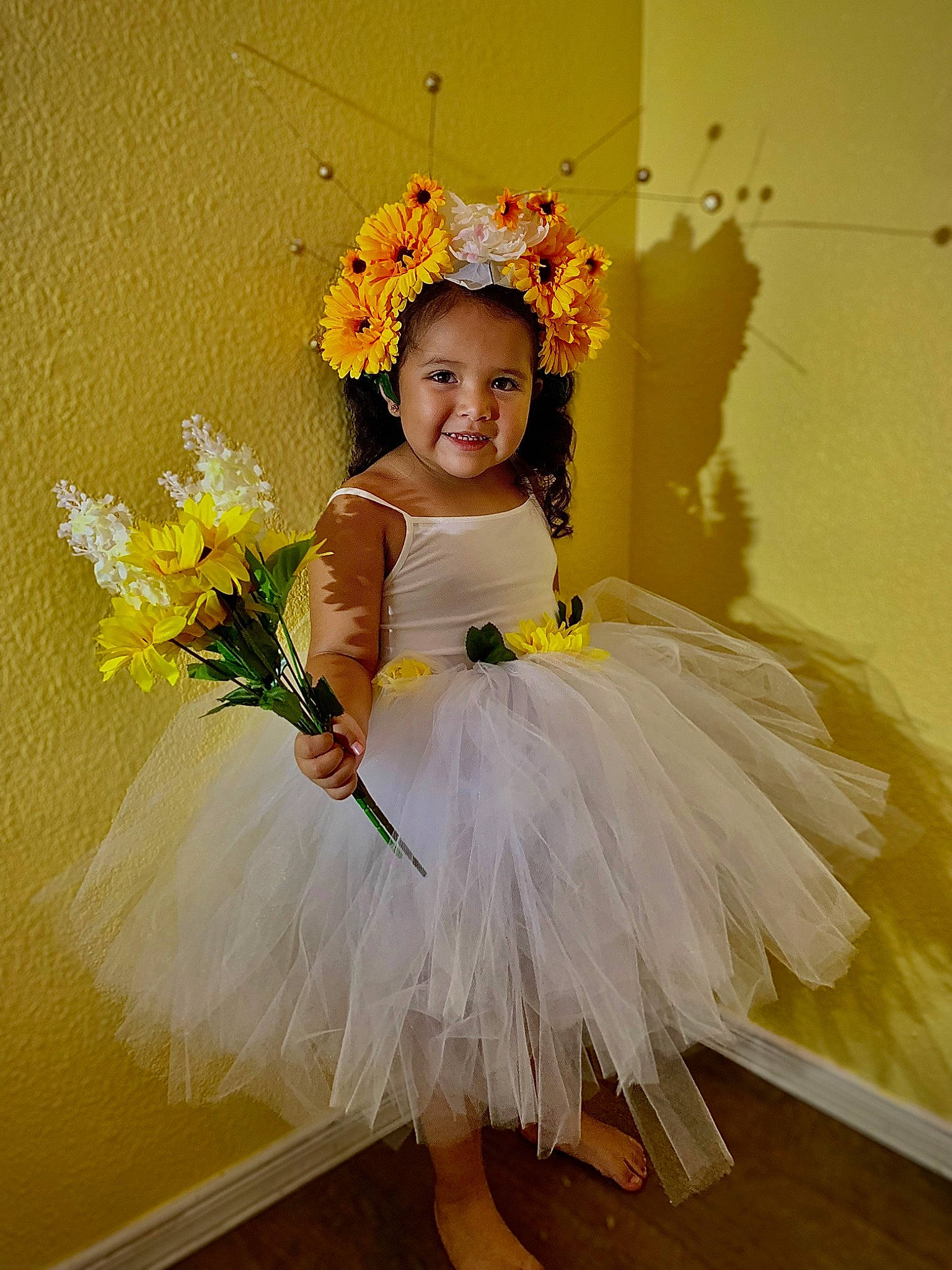Koa is registered to the contest to win money with this photo: ballet_tutu, bridal_accessory, clothing, dance, dress, flash_photography, flower, hair, happy, head, headgear, headpiece, human_body, joy, person, petal, pink, plant, smile, textile