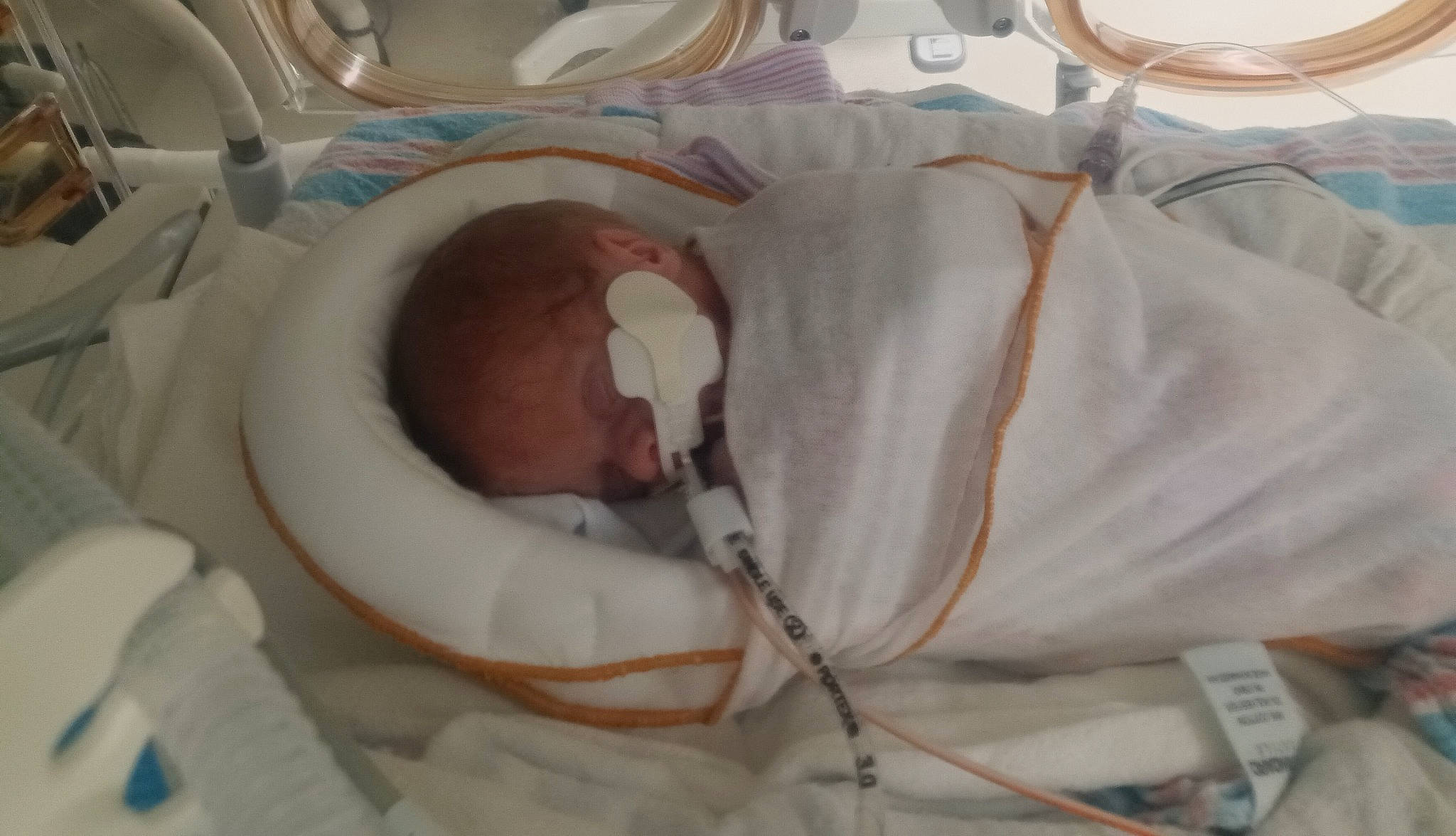 Aryan is registered to the contest to win money with this photo: baby, baby_products, bed, bedding, bedtime, child, comfort, health_care, hospital, infant_bed, linens, medical, medical_equipment, peach, person, room