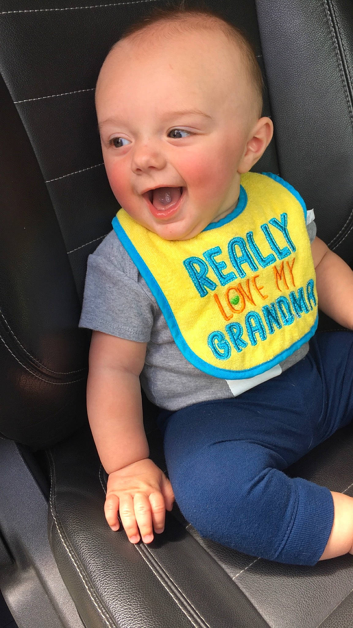 Brantlee joined the competition — help win amazing prizes! baby, car_seat, child, facial_expression, person, sitting, smile, toddler