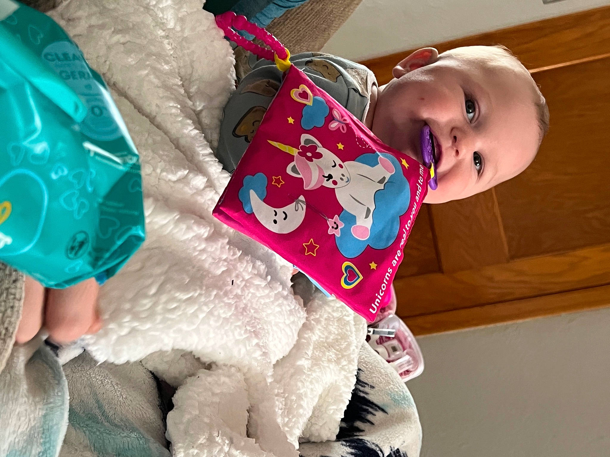Amelia joined the competition — help win amazing prizes! baby, baby_products, baby_toddler_clothing, child, comfort, fashion_accessory, fur, happy, linens, magenta, pattern, person, pink, play, room, sleeve, smile, teddy_bear, toddler, toy
