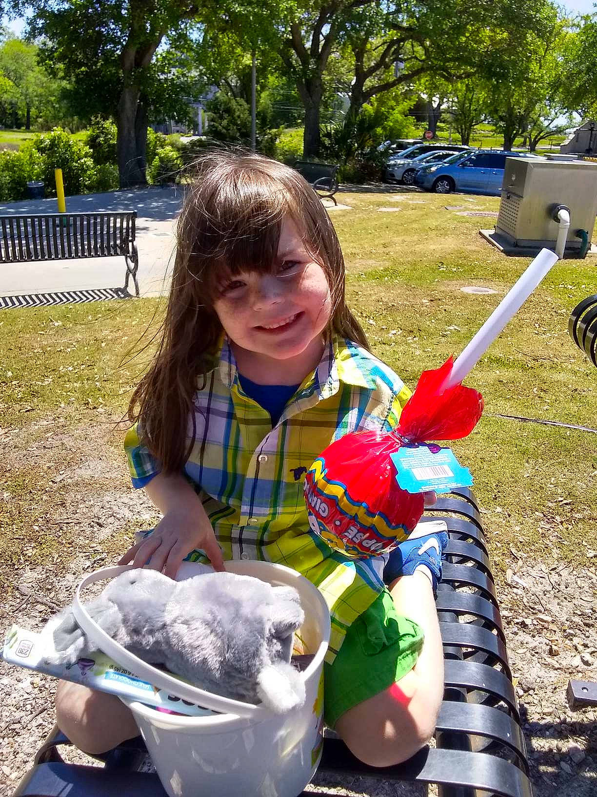 Kailyn joined the competition — help win amazing prizes! bucket, child, joy, person, play, soil, toddler, tree