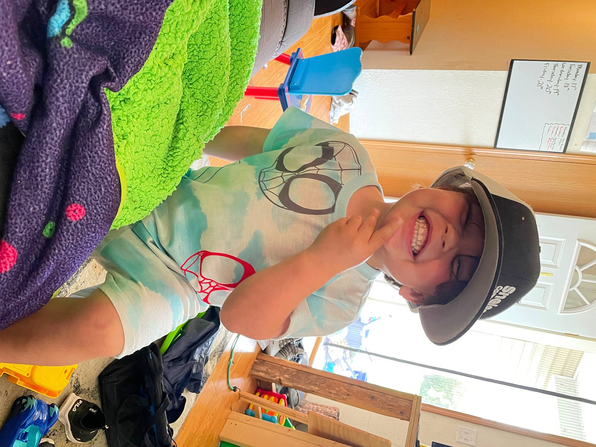 Jaxtyn joined the competition — help win amazing prizes! art, artist, cool, elbow, eyewear, fashion_accessory, fun, happy, hat, headgear, headwear, joy, leisure, pattern, person, personal_protective_equipment, room, smile, t_shirt, thigh