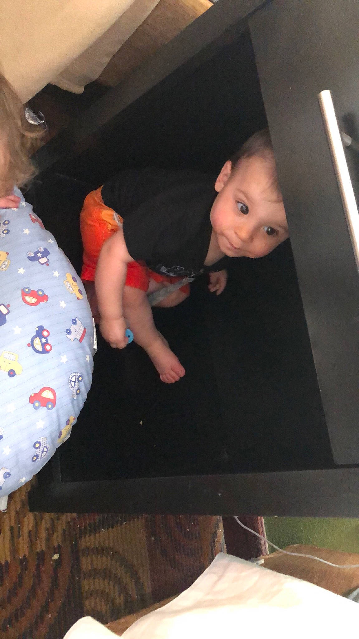 Robert joined the competition — help win amazing prizes! baby, baby_toddler_clothing, comfort, elbow, event, finger, flooring, fun, gesture, human_leg, knee, lap, leg, person, room, sitting, standing, t_shirt, thigh, toddler