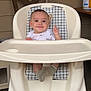 Roman joined the competition — help win amazing prizes! baby, high_chair, smile, plaid, cushion, socks, infant, child, person, indoor, wooden_chair, table, container, clothing, cute, expression, furniture, seat, happy, raising_finger