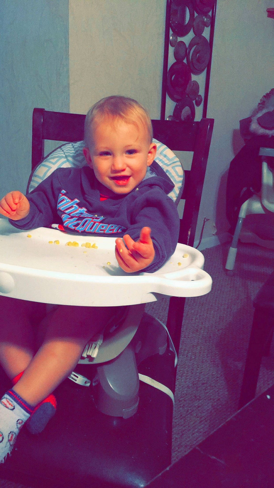 Kyson is registered to the contest to win money with this photo: baby, chair, child, fun, person, pink, play, sitting, skin, smile, toddler