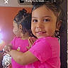 Mellodie-Grace is registered to the contest to win money with this photo: toddler, child, mirror, reflection, pink_shirt, smile, happy, indoors, curly_hair, face, portrait, person, playful, cute, young_child, casual, home, bright_colors, short_sleeve, closeup