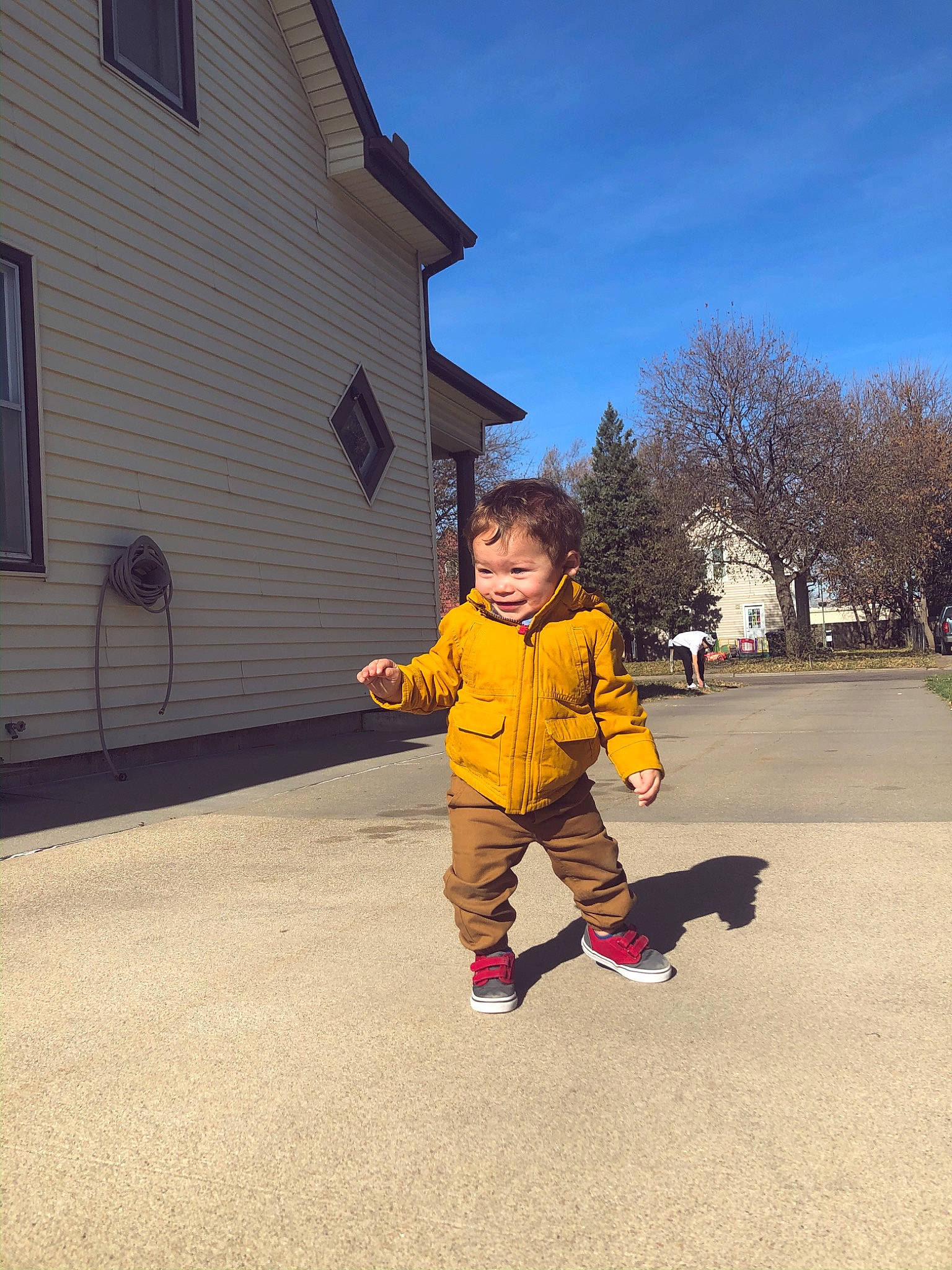 Dezmond joined the competition — help win amazing prizes! child, cloud, footwear, home, house, joy, mountain, outerwear, person, plant, play, recreation, shoe, sky, standing, toddler, tree, vacation, winter, yellow