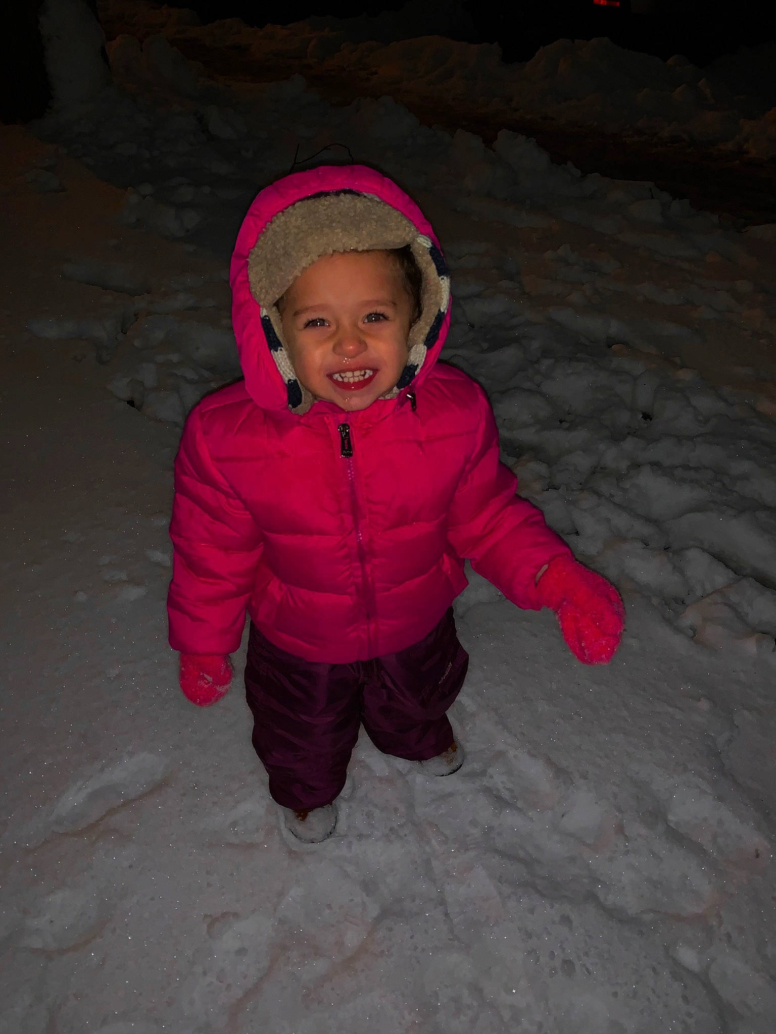 Amaya joined the competition — help win amazing prizes! baby_toddler_clothing, carmine, cheek, electric_blue, face, freezing, fun, headwear, hood, jacket, joy, magenta, parka, person, pink, recreation, sleeve, smile, snow, tints_and_shades