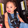 Nova joined the competition — help win amazing prizes! child, toddler, baby, girl, smiling, tongue_out, portrait, car_seat, safety_harness, indoors, seated, denim, overalls, curly_hair, happy, face, vehicle, photograph, safety_labels, road_trip