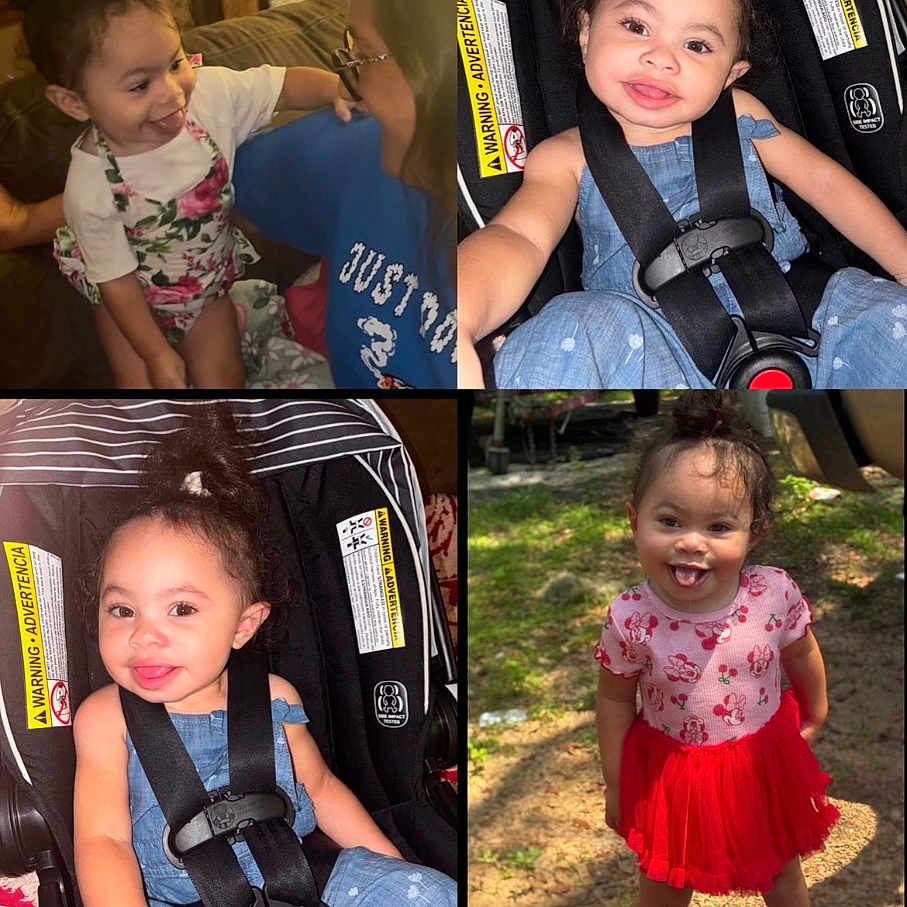 Nova joined the competition — help win amazing prizes! child, toddler, baby, girl, smiling, happy, portrait, collage, car_seat, seatbelt, outdoor, indoor, dress, overalls, pink_clothing, red_skirt, shoes, playful, family_photo, photography