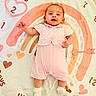 adorable, arrow, baby, child, comfortable, cute, decorative_blanket, growth_tracker, happy, hearts, indoors, infant, lying_down, milestone_blanket, numbers, pink_outfit, portrait, smiling, soft_texture, white_socks