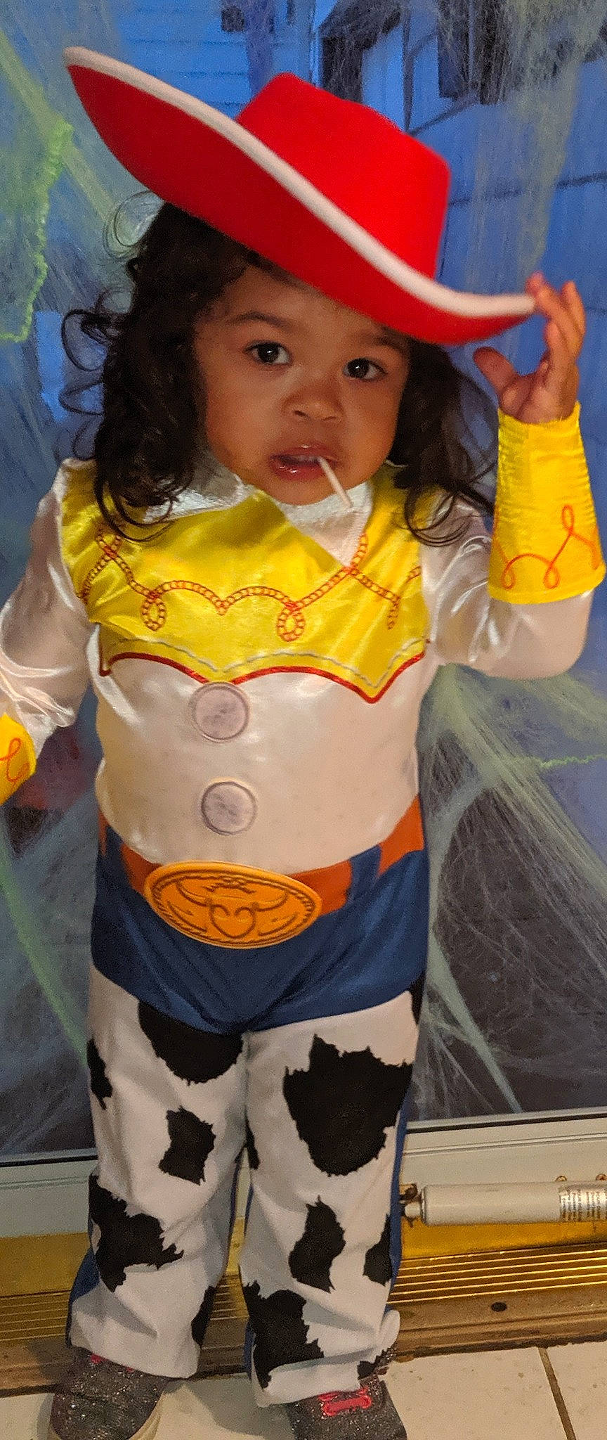 Luna Rose is registered to the contest to win money with this photo: child, costume, fictional_character, headwear, person, suit_actor, superhero, toddler