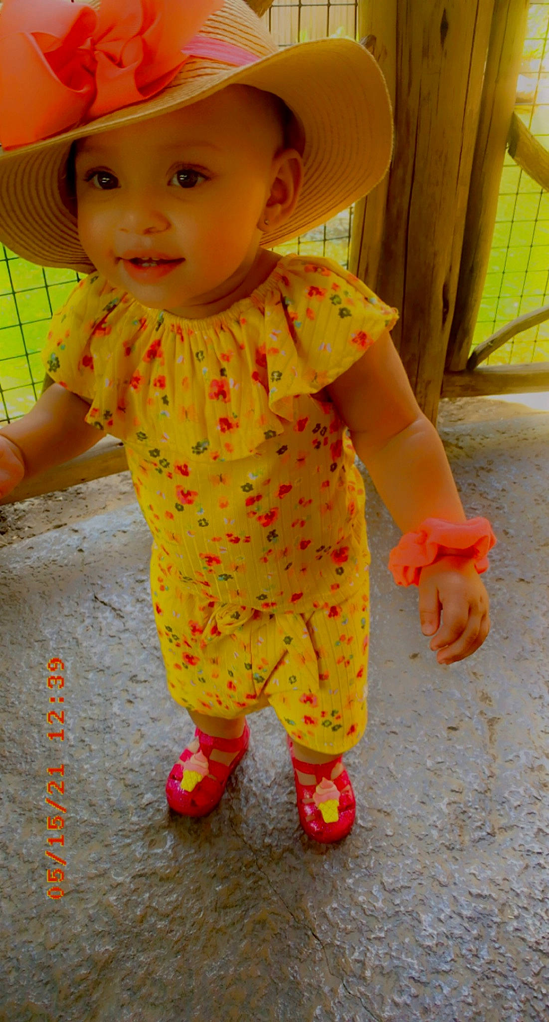 Issabella joined the competition — help win amazing prizes! baby, baby_toddler_clothing, cheek, chin, clothing, facial_expression, finger, floor, hand, happy, headwear, leg, mammal, nose, orange, organ, person, skin, sleeve, standing
