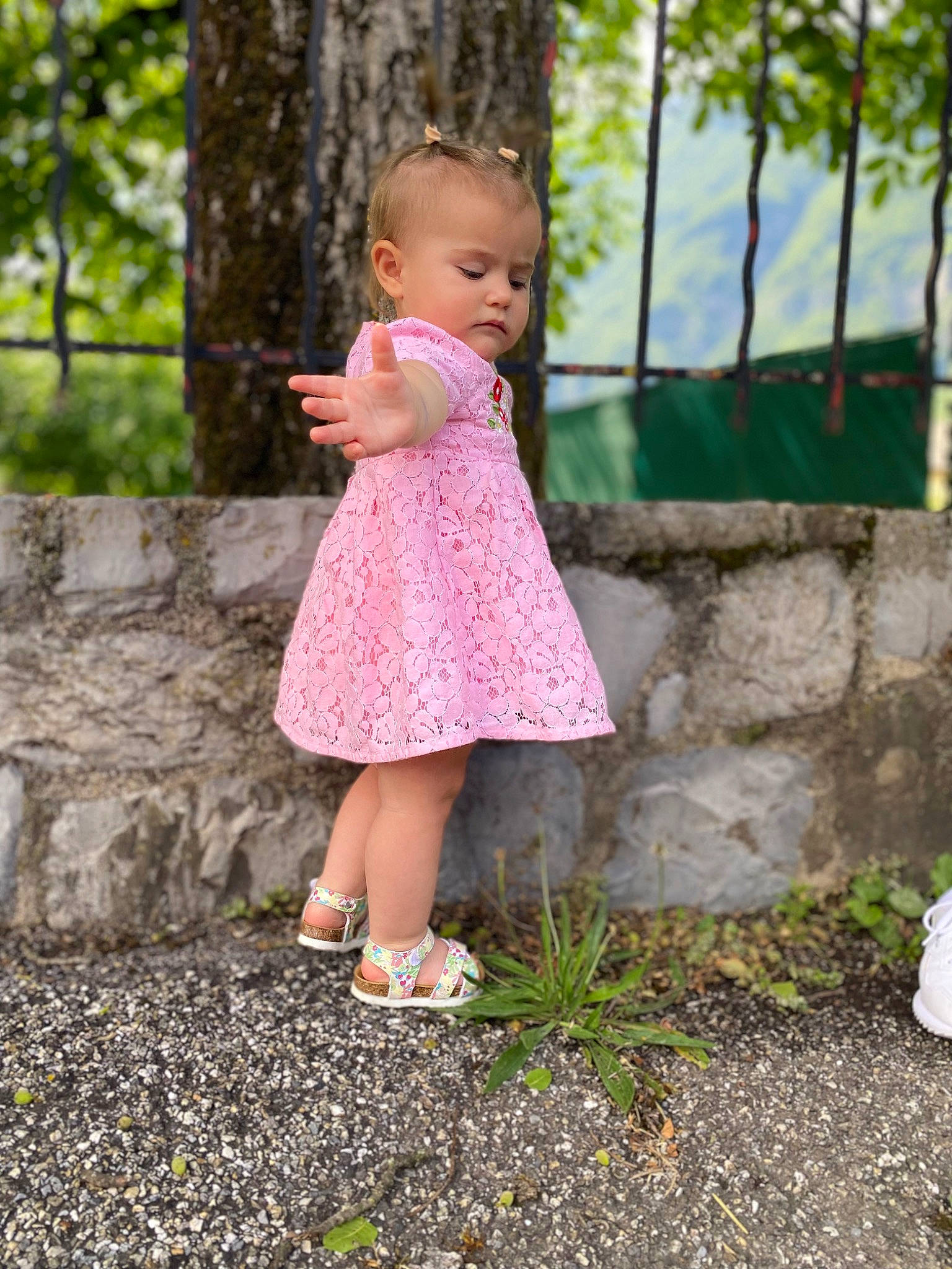 Olivia a rejoint le concours — aidez-le/la à gagner de superbes lots ! baby_toddler_clothing, blond, child, dress, forest, grass, grass_family, happy, leisure, lip, magenta, nature, people_in_nature, person, pink, plant, summer, toddler, tree, trunk