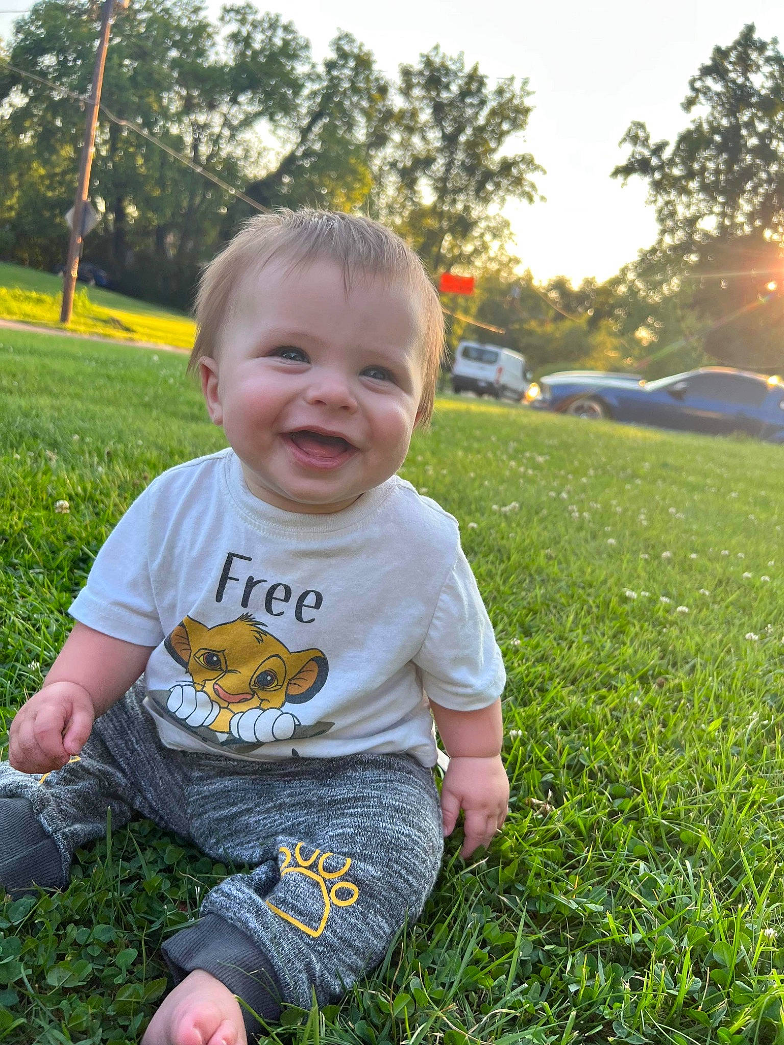 Elijah is registered to the contest to win money with this photo: baby, baby_toddler_clothing, botany, facial_expression, fun, grass, green, happy, joy, leaf, people_in_nature, person, plant, skin, sky, smile, summer, sunlight, t_shirt, toddler