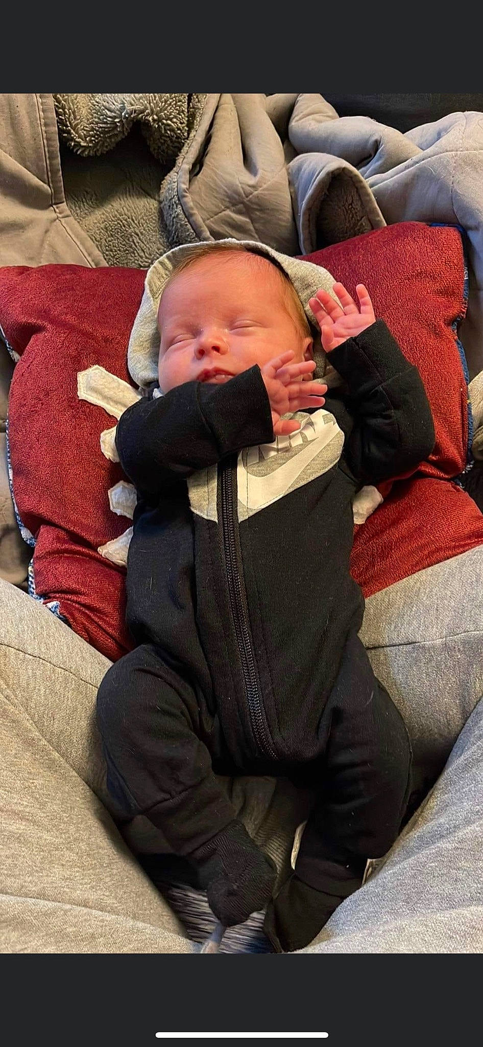 Elijah joined the competition — help win amazing prizes! baby, baby_products, baby_toddler_clothing, carmine, cheek, child, comfort, finger, fur, grass, hat, lap, linens, mouth, person, sitting, skin, sleeve, thumb, toddler