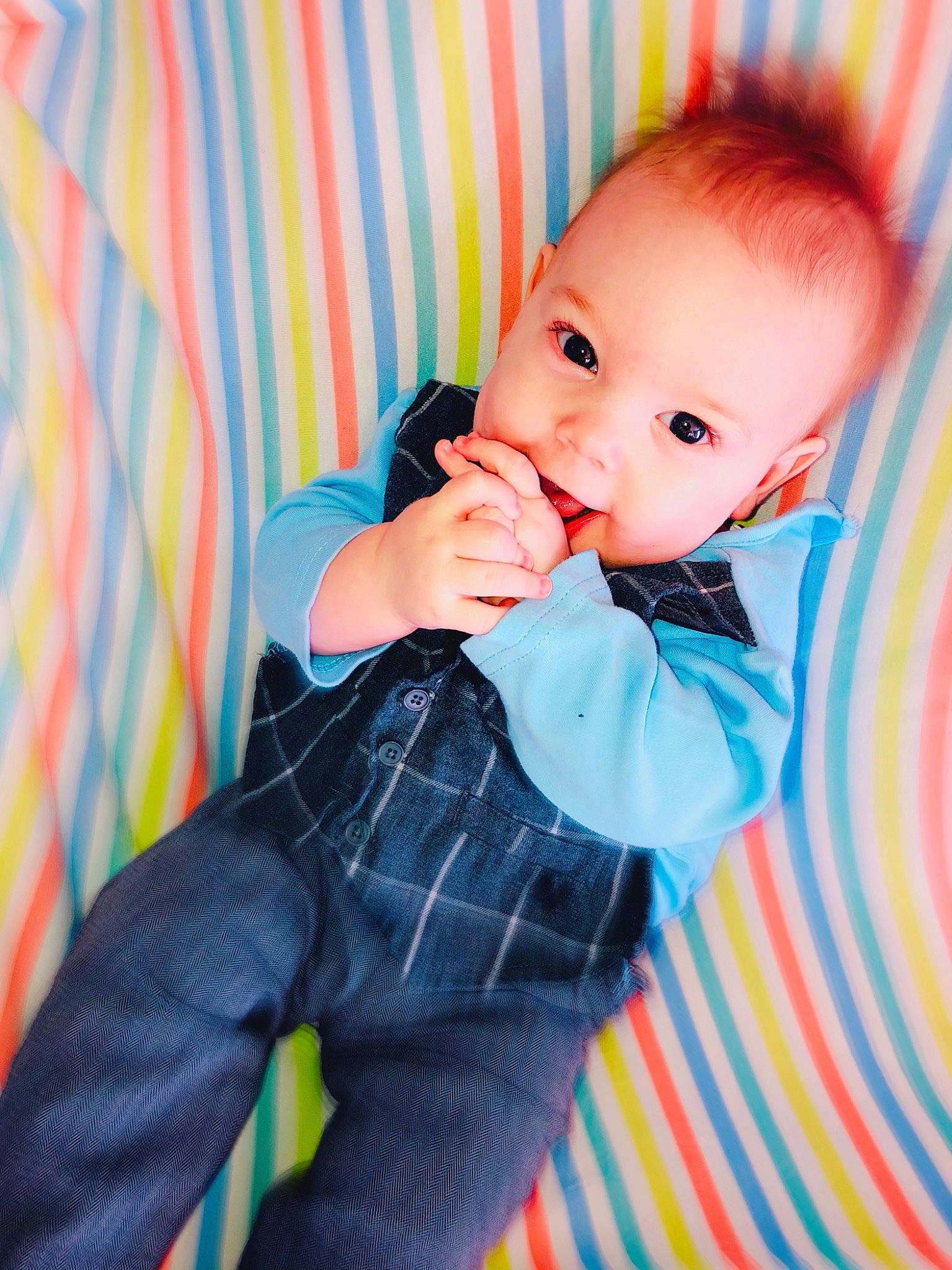 Remingtyn is registered to the contest to win money with this photo: baby, baby_toddler_clothing, child, collar, comfort, dress_shirt, electric_blue, flash_photography, happy, linens, pattern, person, plaid, sitting, skin, sleeve, sock, t_shirt, tartan, tie
