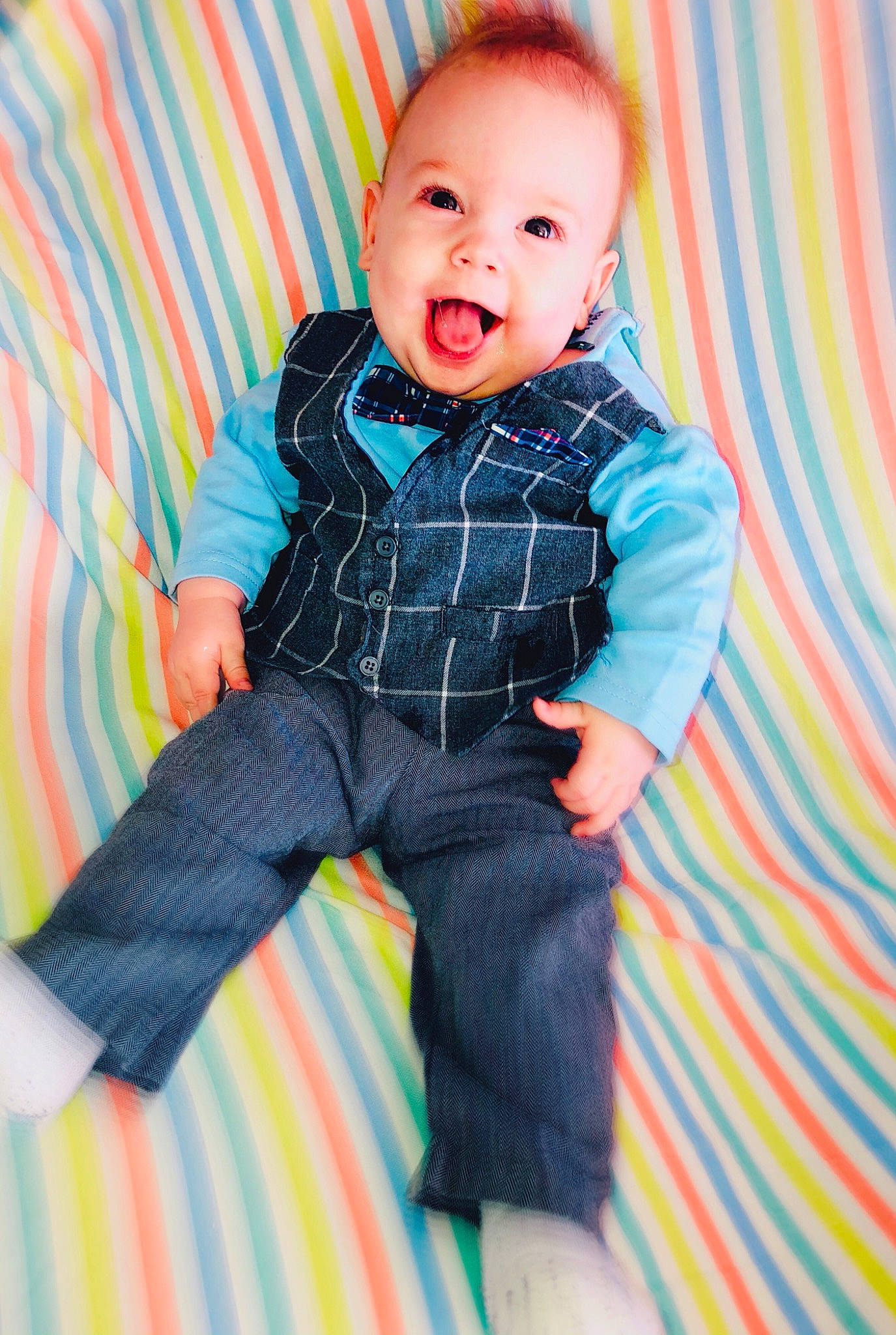 Remingtyn joined the competition — help win amazing prizes! arm, baby_toddler_clothing, comfort, dress, dress_shirt, eye, face, facial_expression, flash_photography, head, human_body, jeans, neck, orange, person, purple, skin, sleeve, smile, tartan