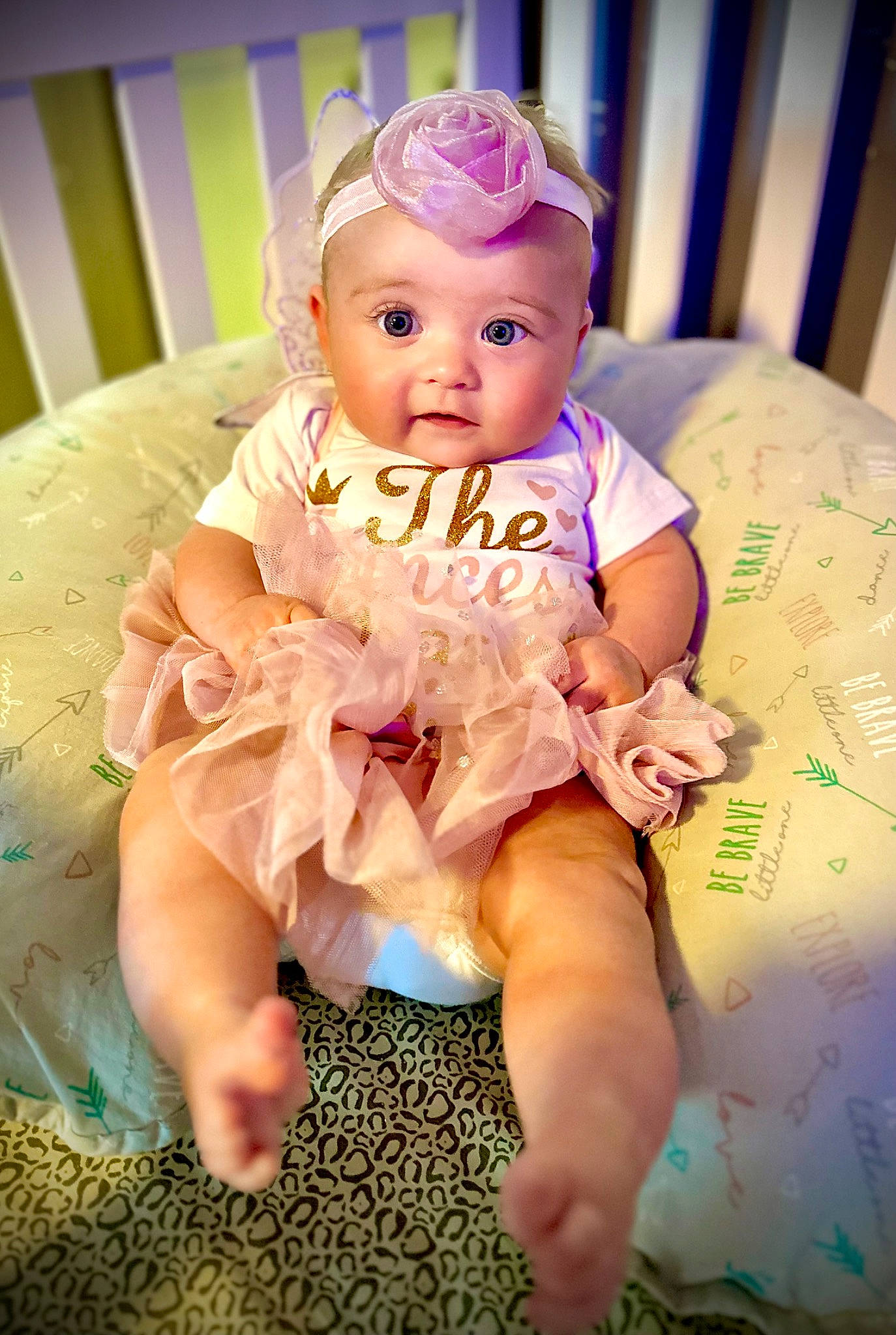Hadley joined the competition — help win amazing prizes! baby, baby_toddler_clothing, child, dress, event, face, fashion_accessory, flash_photography, fun, happy, headband, headgear, headpiece, iris, jewellery, peach, person, pink, purple, skin