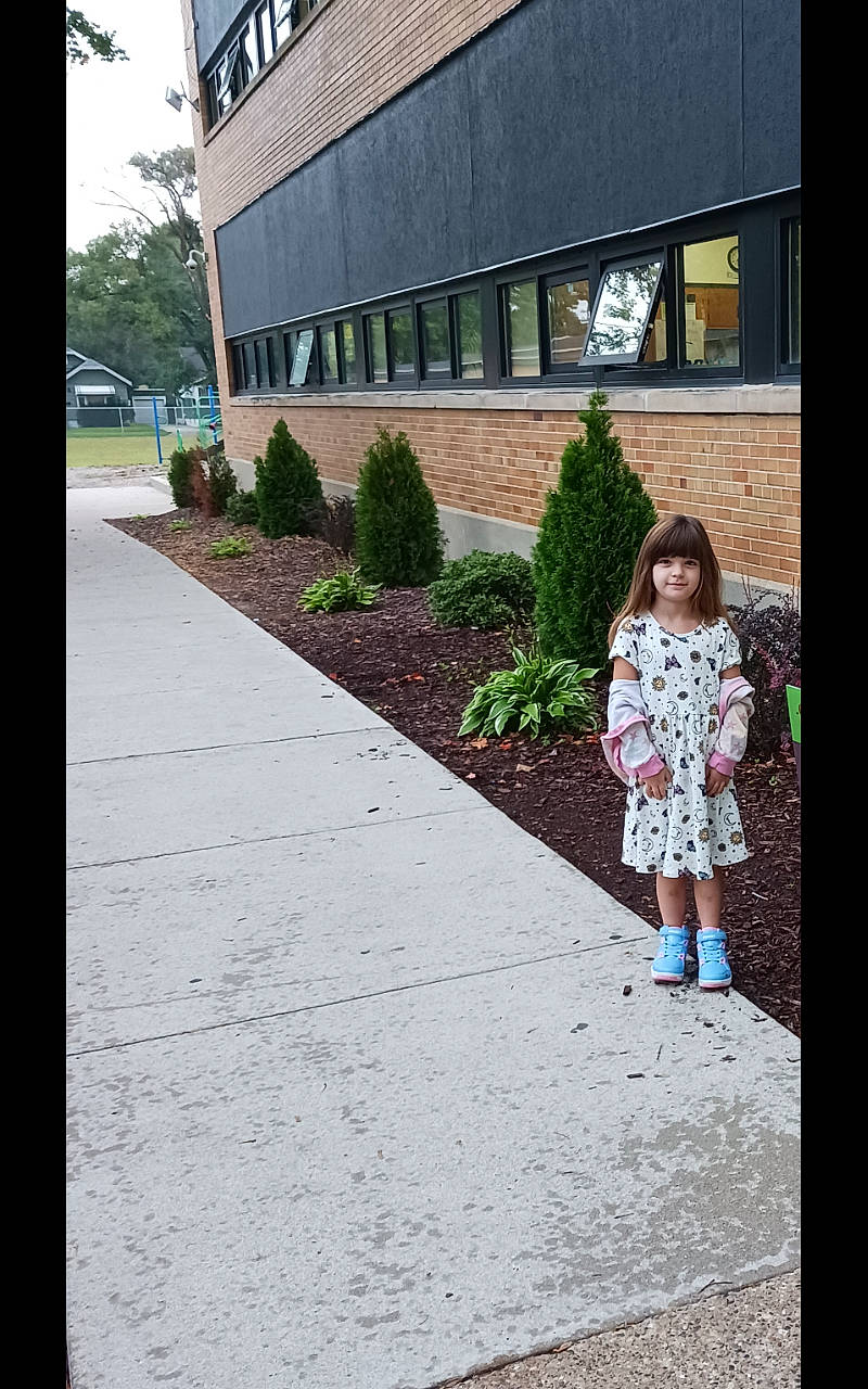 Isabella joined the competition — help win amazing prizes! asphalt, building, dress, driveway, flooring, grass, house, joy, magenta, pattern, pedestrian, person, plant, rectangle, road, road_surface, sidewalk, street, tints_and_shades, toddler