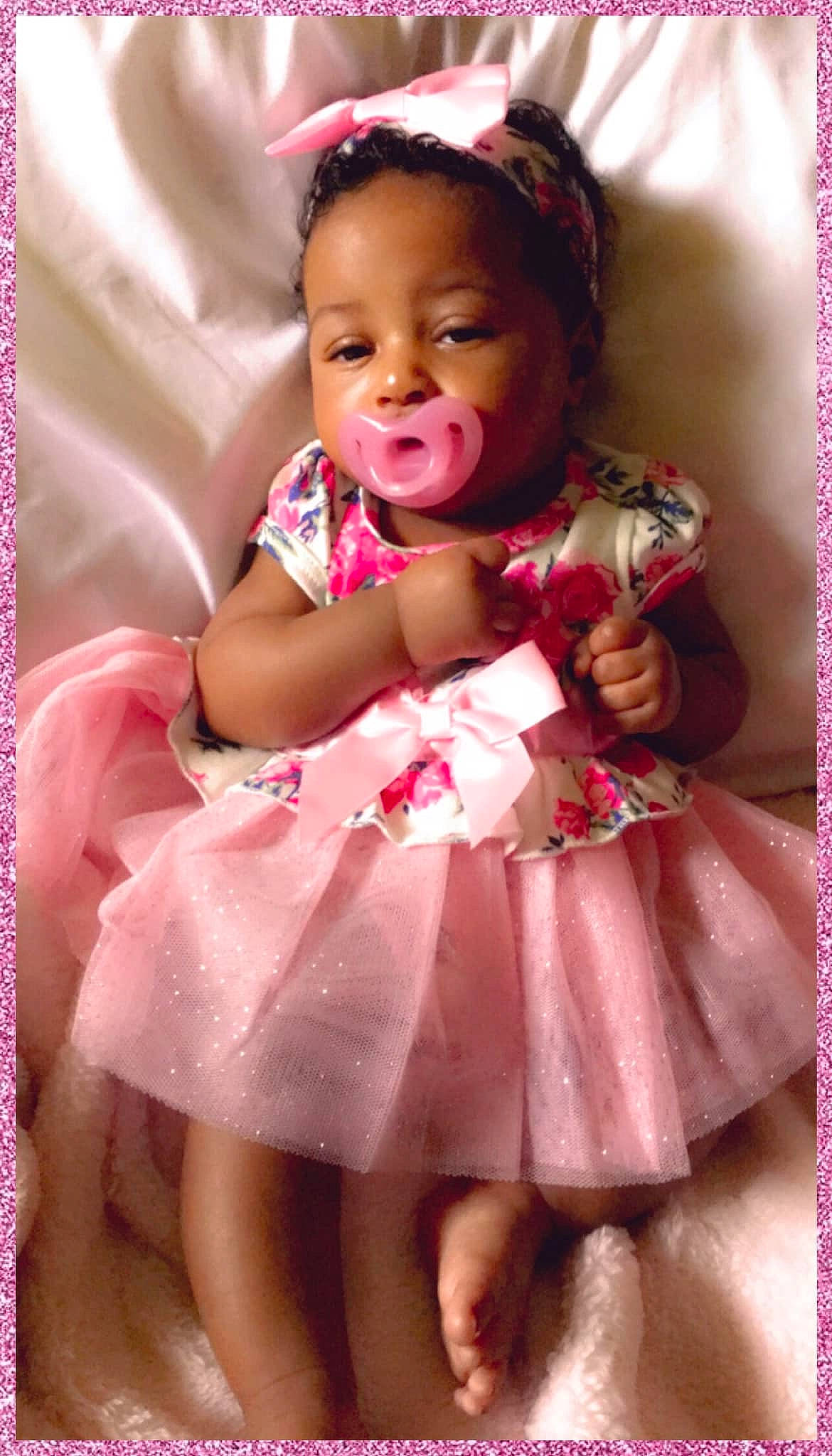 Danni joined the competition — help win amazing prizes! baby, baby_toddler_clothing, cheek, child, costume, facial_expression, hair_accessory, happy, person, pink, product, smile, toddler