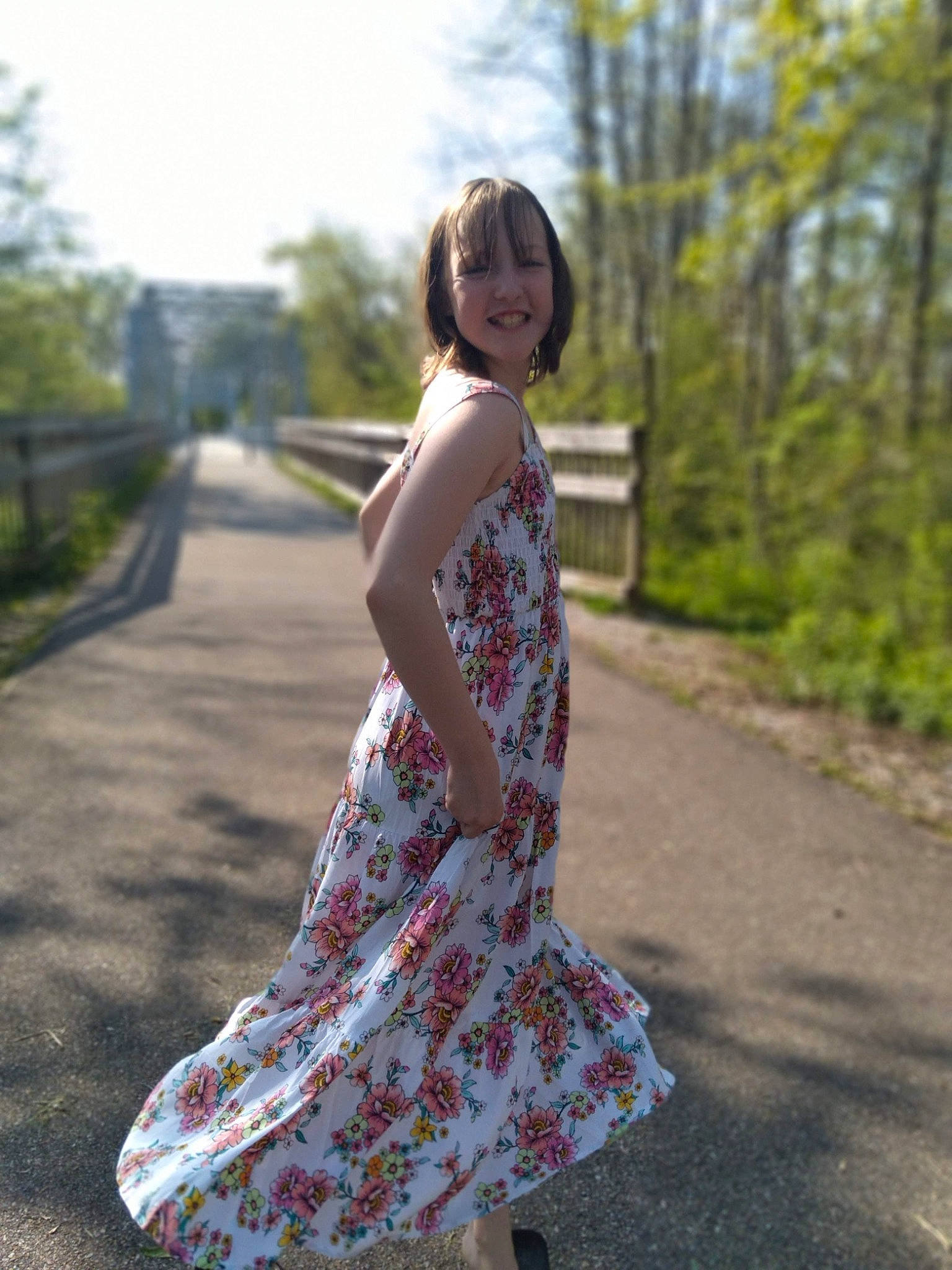 Isabella joined the competition — help win amazing prizes! brown_hair, day_dress, dress, flash_photography, formal_wear, fun, grass, happy, human_leg, joy, leisure, long_hair, one_piece_garment, pattern, people_in_nature, person, plant, shoulder, sky, smile