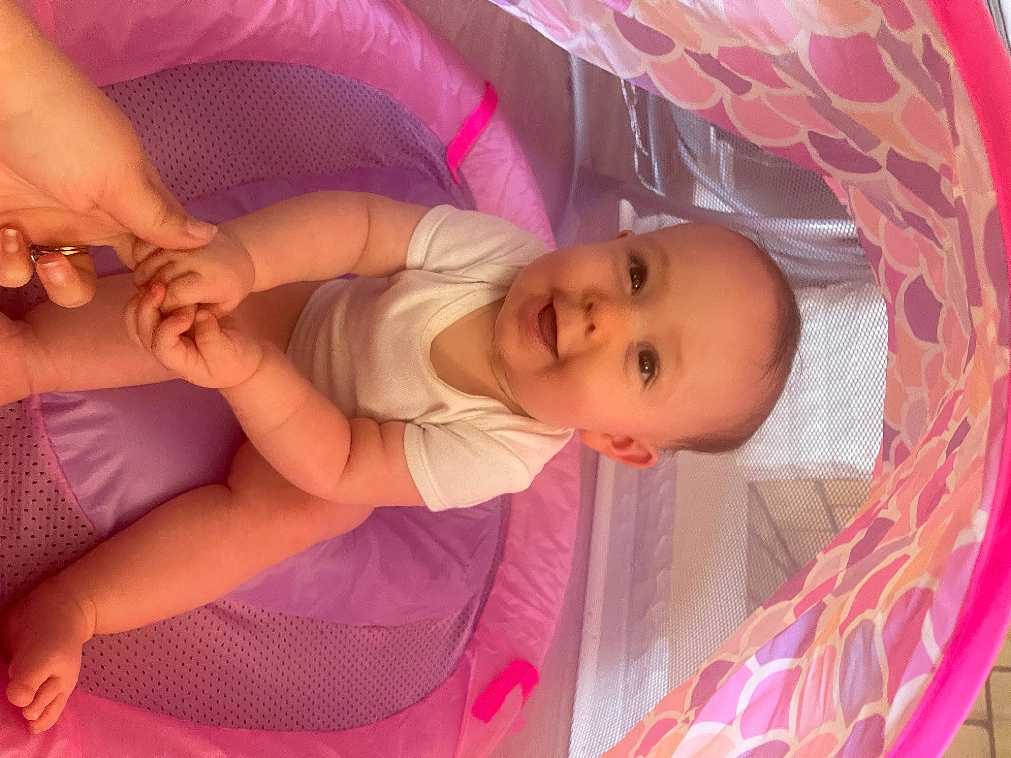 Calliope joined the competition — help win amazing prizes! baby, baby_toddler_clothing, cheek, child, comfort, facial_expression, finger, fun, gesture, human_body, iris, joy, mouth, person, pink, product, purple, skin, smile, textile