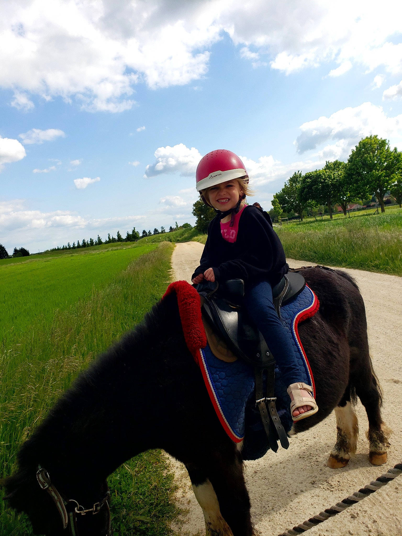 Noline participe au concours pour gagner de l'argent avec cette photo : bridle, cloud, equestrian_helmet, equestrian_sport, equestrianism, grass, grassland, headwear, helmet, horse, horse_supplies, horse_tack, joy, landscape, pack_animal, people_in_nature, person, personal_protective_equipment, saddle, sky