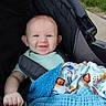 Grayson joined the competition — help win amazing prizes! animal_print, baby, baby_boy, blanket, blue_blanket, child, clothing, concrete, cute, grass, happy, infant, outdoor, outside, person, portrait, seatbelt, smiling, stroller, young