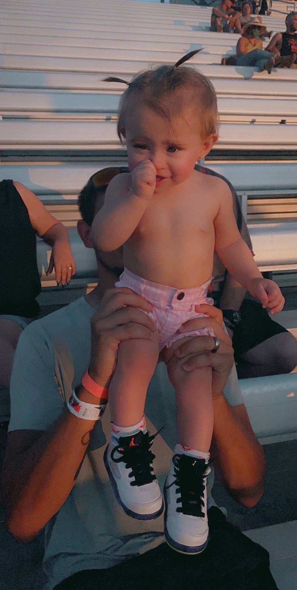 Hazel is registered to the contest to win money with this photo: abdomen, arm, barechested, cheek, chest, child, footwear, knee, leg, muscle, person, thigh, thumb, toddler, trunk