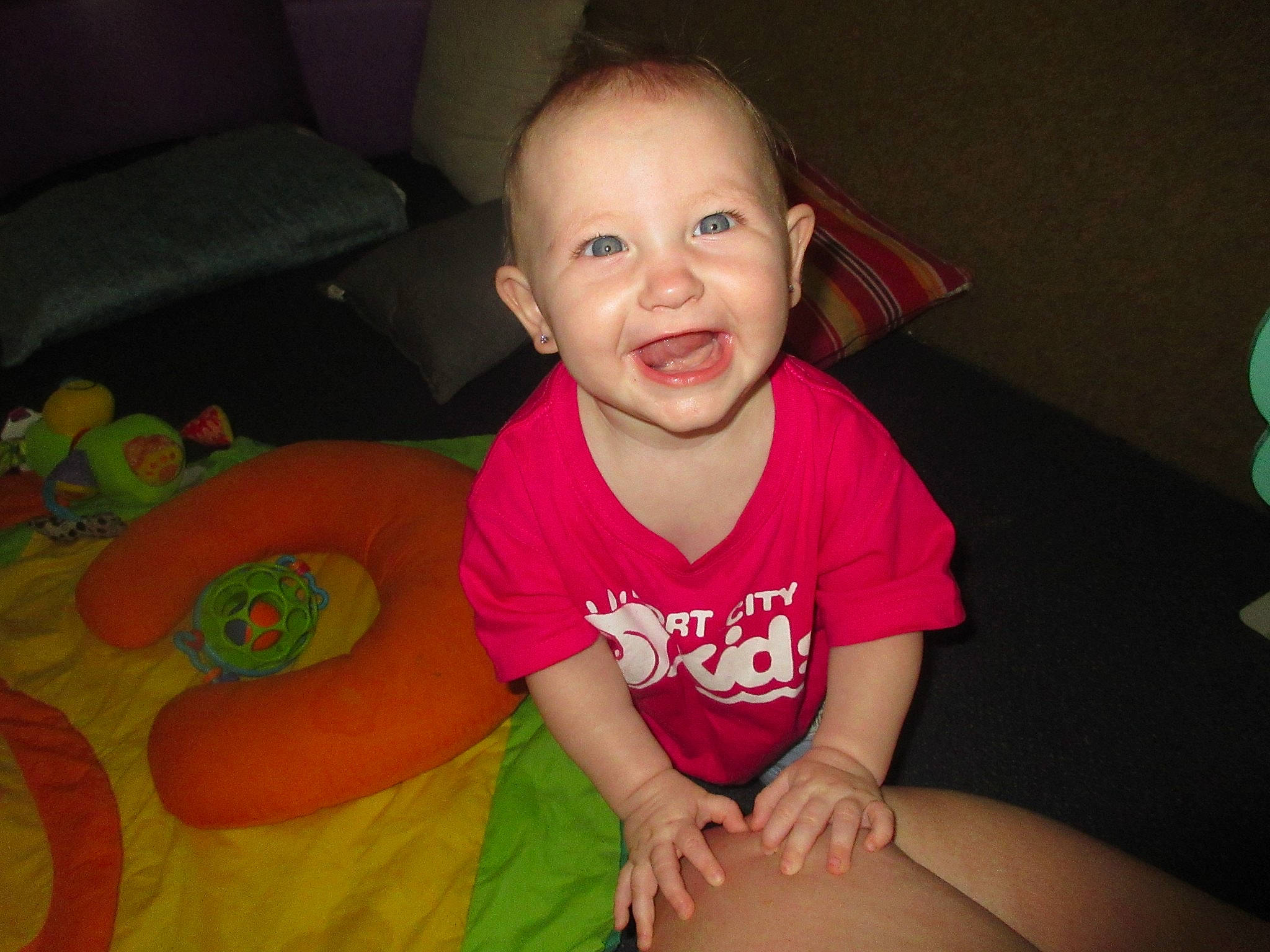 Amara joined the competition — help win amazing prizes! arm, baby_toddler_clothing, cheek, comfort, elbow, finger, flash_photography, flooring, fun, happy, human_body, iris, leg, mouth, neck, person, sleeve, smile, t_shirt, thumb